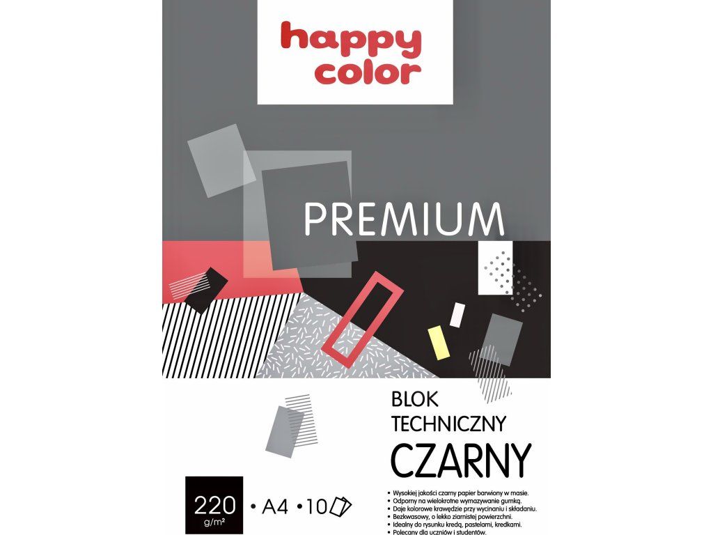 Lepený blok černého papíru Happy Color Premium, formát A4, gramáž 220 g/m2, 10 listů