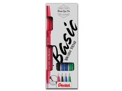 Pentel Brush Sign Pen SES15 štětcové fixy sada 4 ks Basic, flexibilní hrot