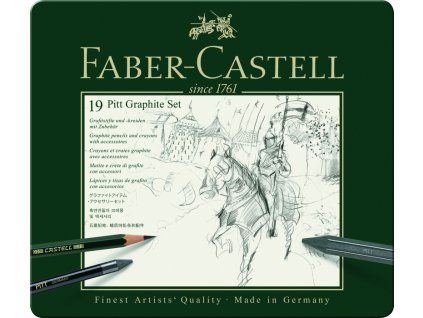 Faber-Castell Pitt Graphite Set 19 ks, grafitové tužky, bloky a krajony v plechové etui