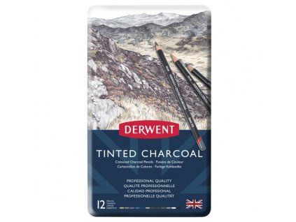 Tónované uhly Derwent Tinted Charcoal, sada 12 barev s barevným nádechem