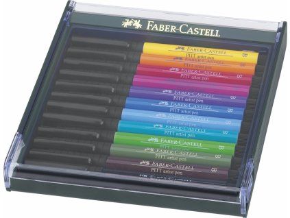 Faber-Castell Pitt Artist Pen B Bright, sada 12 fixů se štětcovým hrotem, základní barvy