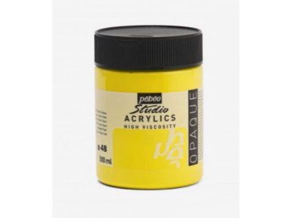 Akrylová barva Pébéo Studio Acrylic 500 ml, odstín žlutá základní 48, hustá viskózní konzistence