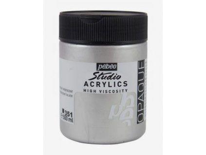 Pébéo Studio Acrylic 500 ml akrylová barva, odstín irizující stříbrná 351, metalický efekt