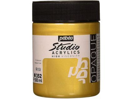Akrylová barva Pébéo Studio Acrylic 500 ml, odstín metalická zlatá 352, hustá a viskózní