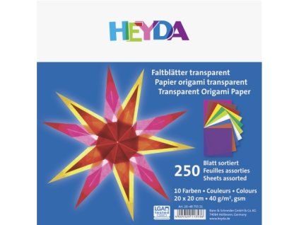 Heyda transparentní voskovaný papír na origami 20x20 cm, 40 g, sada 250 listů, 10 barev