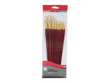 Sada 10 štětců Daler Rowney Simply s bílou přírodní štětinou a dlouhou násadkou