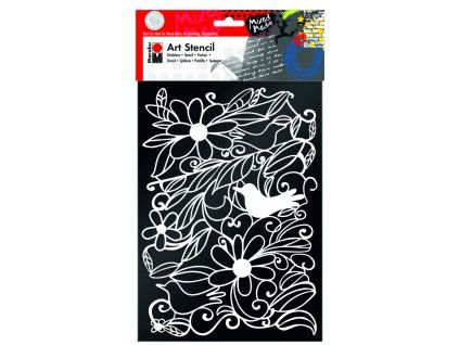 Šablona Marabu ART A4 s motivem Blooming Garden pro dekoraci textilií a nábytku