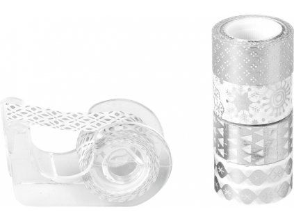 Heyda dekorační páska Deko Vánoce MINI stříbrná, šířka 12 mm, návin 3 m, 5 motivů