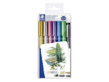 Staedtler dekorační metalické popisovače, sada 6+1 ks, šířka stopy 1,5 mm