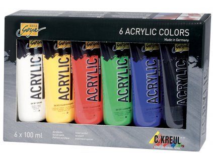 Kreul Solo Goya akrylové barvy sada 6 x 100 ml, lesklé provedení, světlostálé pigmenty