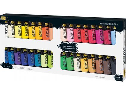 Sada 32 akrylových barev Kreul Solo Goya po 20 ml, základní odstíny, lesklý povrch