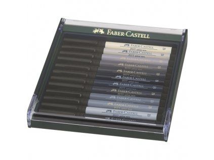 Faber-Castell Pitt Artist Pen B Grey, sada 12 ks s štětcovým hrotem, šedé odstíny