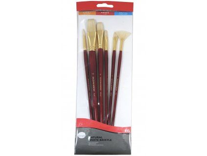 Sada 7 štětců Daler Rowney Simply s bílou vepřovou štětinou, dlouhá násadka