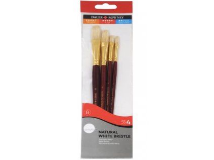 Sada 4 štětců Daler Rowney Simply s bílou přírodní štětinou a krátkou násadkou