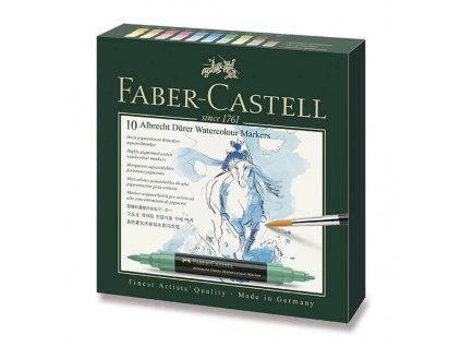 Faber-Castell Albrecht Dürer akvarelové popisovače, sada 10 barev, štětečkový a vláknový hrot