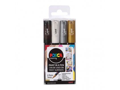 Uni Posca 1M akrylový popisovač 0,7 mm, sada 4 ks, krycí pigmentový inkoust