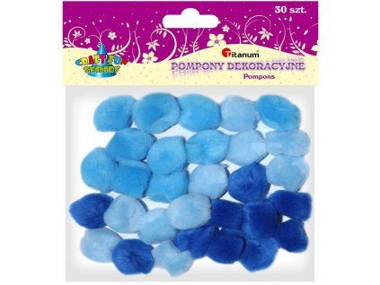 Bambulky pompom Titanum 25 mm, modrý mix 30 ks, komponenty pro kreativní tvoření