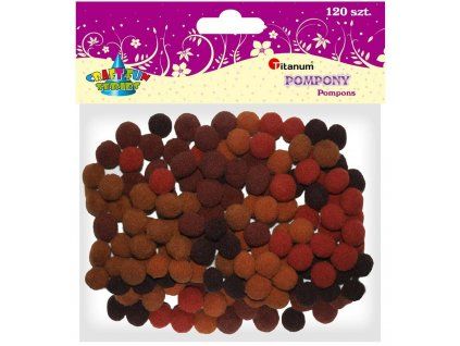 Bambulky pompom Titanum 10 mm hnědý mix 120 ks, měkké plyšové kuličky pro tvoření