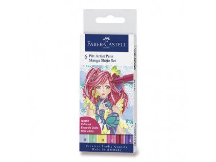 Faber-Castell Pitt Artist Pen Brush Manga Shojo, sada 6 ks, teplé barvy, štětcový hrot