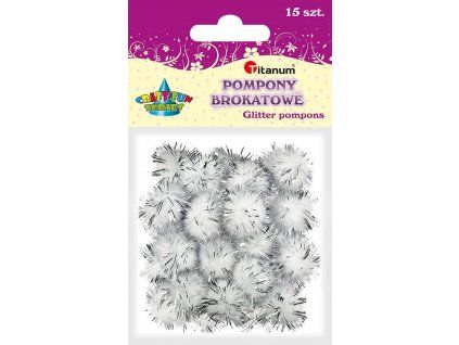 Bambulky pompom Titanum 18 mm stříbrné, balení 15 kusů pro kreativní tvoření