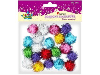 Bambulky pompom Titanum 25 mm, barevné lesklé, sada 20 kusů pro kreativní tvorbu