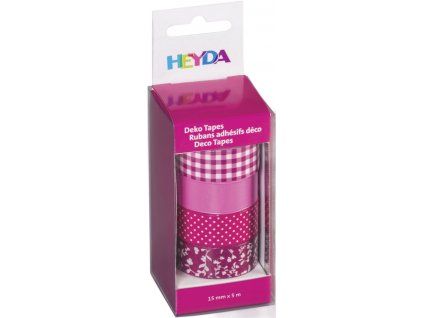 Heyda Deco lepící pásky sada 4 rolí, šířka 15 mm, délka 5 m, růžové motivy