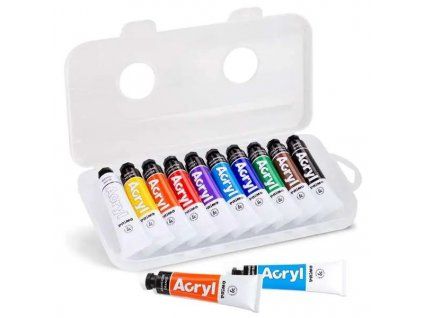 Sada akrylových barev Primo 10 x 18 ml v tubách, uložená v plastovém boxu
