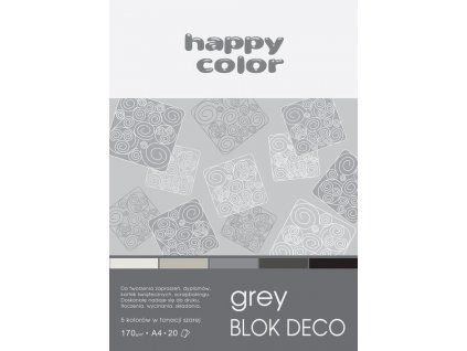 Blok Happy Color Deco Grey, 20 listů A4 v šedých odstínech, gramáž 170 g/m2