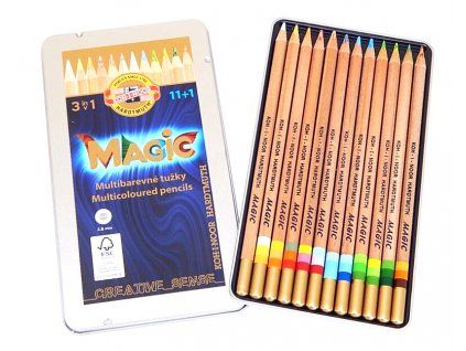 Pastelky Koh-I-Noor Magic sada 11+1 barev v plechové etui, duhové efekty