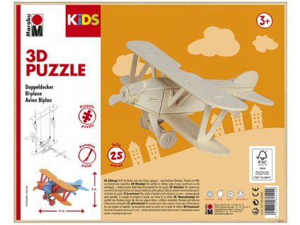 Marabu Mara 3D puzzle dřevěné letadlo dvouplošník, kreativní skládačka pro děti