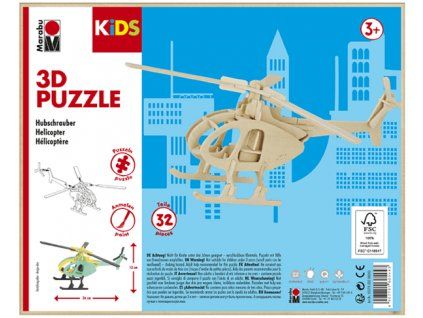 Marabu Mara 3D puzzle dřevěné, motiv helikoptéra, kreativní skládačka pro děti