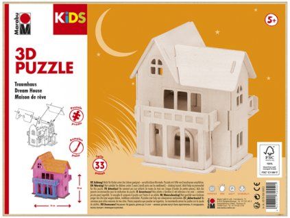 Marabu Mara 3D puzzle dřevěné house, kreativní skládačka pro děti