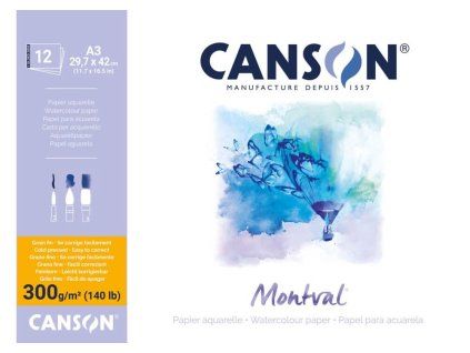 Akvarelový papír Canson Montval blok A3, 300 g, 12 listů