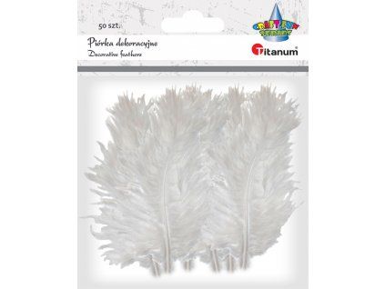 Titanum dekorativní peříčka bílá rozčepýřená, sada 50 kusů pro kreativní tvoření