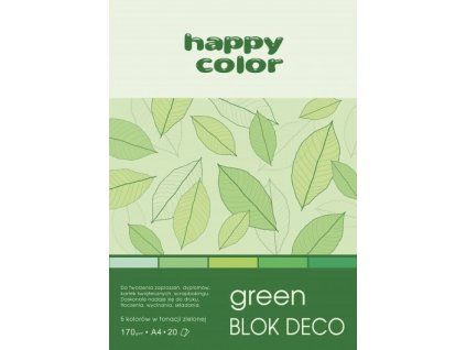 Blok barevných papírů Happy Color Deco Green A4, 20 listů v zelených odstínech, 170 g/m2