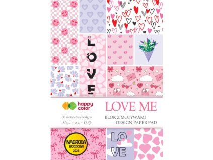 Designový blok s motivy LOVE ME – 15 listů, 30 motivů, 80 g/m2 | Happy Color