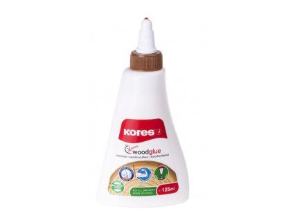 Kores WoodGlue 125 ml, bílé lepidlo na dřevo v plastové lahvičce s rychlouzávěrem
