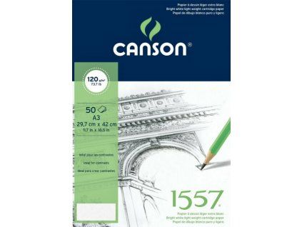 Skicák Canson 1557 lepený blok A3, 120 g, 50 listů, bílý nekyselý papír