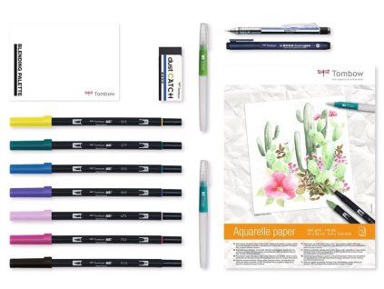 Tombow Akvarel Home Set, sada akvarelových fixů ABT s papírem a vodním štětcem