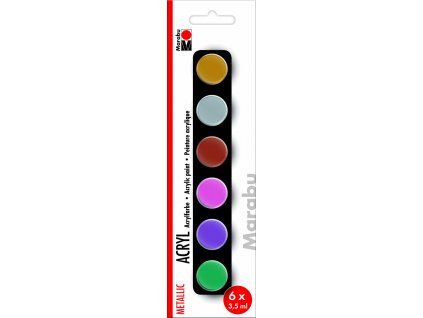 Sada 6 metalických akrylových barev Marabu Acrylic Paints v kelímcích, 6x3,5 ml