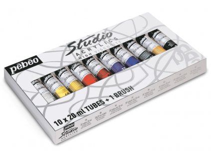 Pébéo Studio Acrylic sada 10 akrylových barev po 20 ml se štětcem