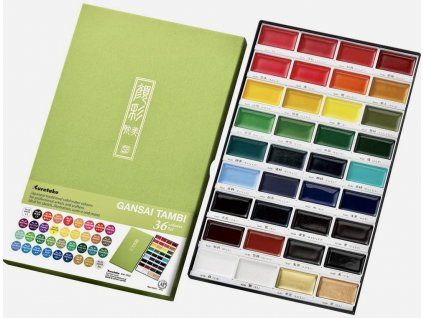 Kuretake Gansai Tambi akvarelové barvy, sada 36 ks, tradiční japonské akvarely