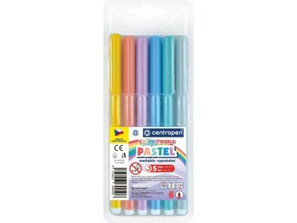 Centropen školní fixy sada 6 ks, pastelové barvy, vypratelné z textilu