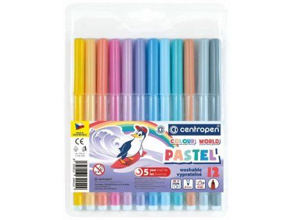Centropen školní fixy sada 12 pastelových barev, vypratelné z textilu, šíře stopy 1,5 mm