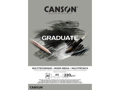 Canson Graduate Mix-media skicák A5, lepená vazba, 30 listů, 220 g, šedý tónovaný papír
