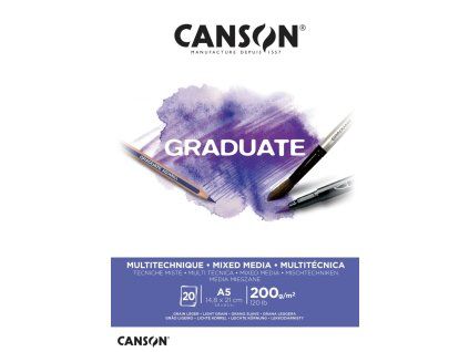 Canson Graduate Mix-media skicák A5, lepená vazba, 20 listů, papír 200 g/m2, povrch LG lehce zrnitý