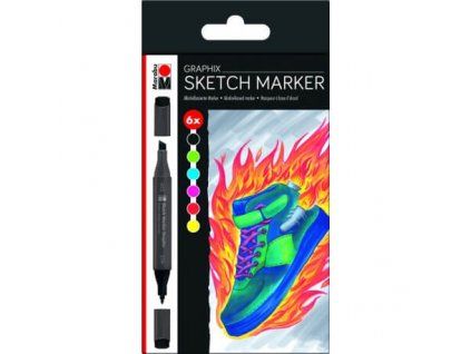 Marabu Sketch Marker Graphix Heat, sada 6 oboustranných popisovačů na alkoholové bázi