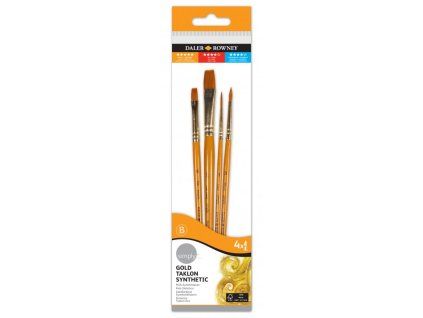 Daler Rowney Gold Taklon sada 4 syntetických štětců, plochý, kulatý a liner