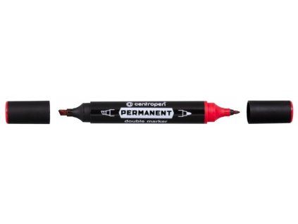Permanentní popisovač Centropen Double Marker 1666 červený, válcový a klínový hrot
