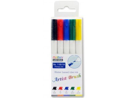 Marvy Artist Brush 1100 sada 5 štětcových fixů PRIMARY, pigmenty na vodní bázi